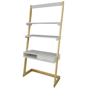 Freestanding Ladder Desk with Drawer Solid American Maple Frame Natural/White - Flora Home