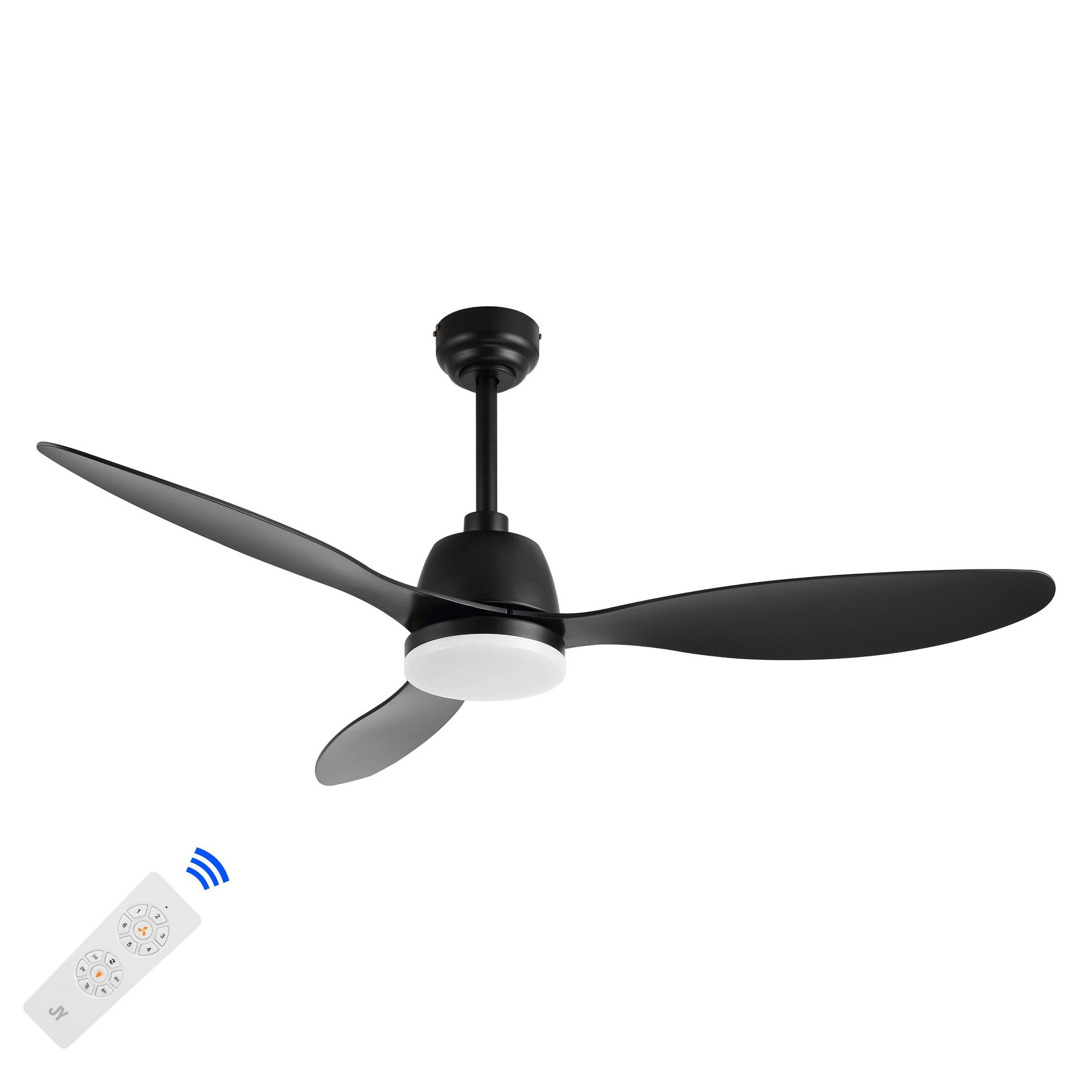 52" 1-Light Audie Iron 6-Speed Propeller Integrated LED Ceiling Fan Black - JONATHAN Y: Remote Control, Modern Design