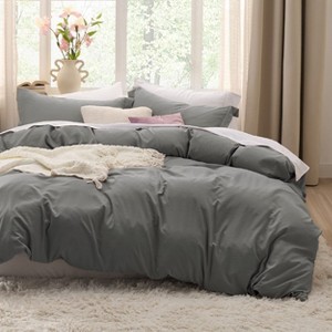 Duvet Cover Set 3pcs Prewashed Fabric Queen Size Bright White - Bedsure - 1 of 4