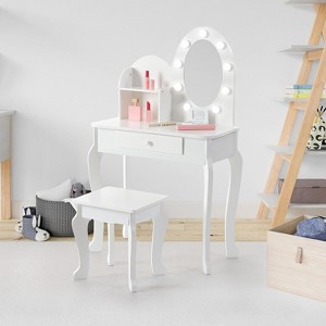Princess Vanity Set for Girls - Kids Makeup Table with Touch Lights, Mirror, Stool, and Wood Playset - 1 of 4