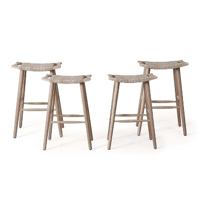 GDFStudio Dade Outdoor Acacia Wood and Wicker 30 Inch Backless Barstools