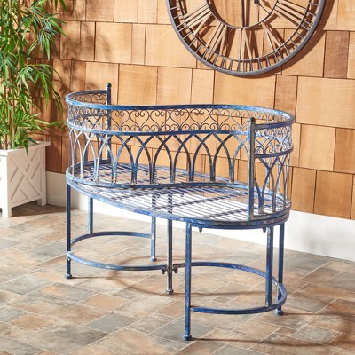 Antique Blue Iron Victorian Kissing Garden Bench