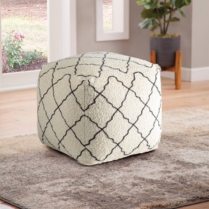 Lattice Square Pouf Cream/Black - Steve Silver Co.: Upholstered Cotton Ottoman, No Assembly Required - 1 of 4