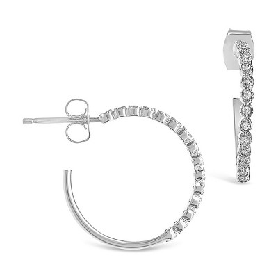 SHINE by Sterling Forever Sterling Silver Mini CZ Bezel Hoops