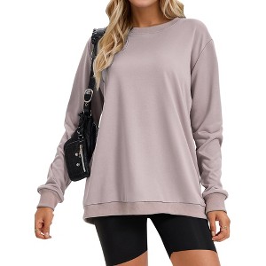 ATHLECHIC Women's Crew Neck Long Sleeve Hoodless Oversized Pullover Trendy Tunic Tops Sweatshirt - 1 of 4