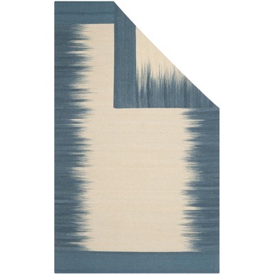 Light Blue and Beige Flatweave Wool Area Rug