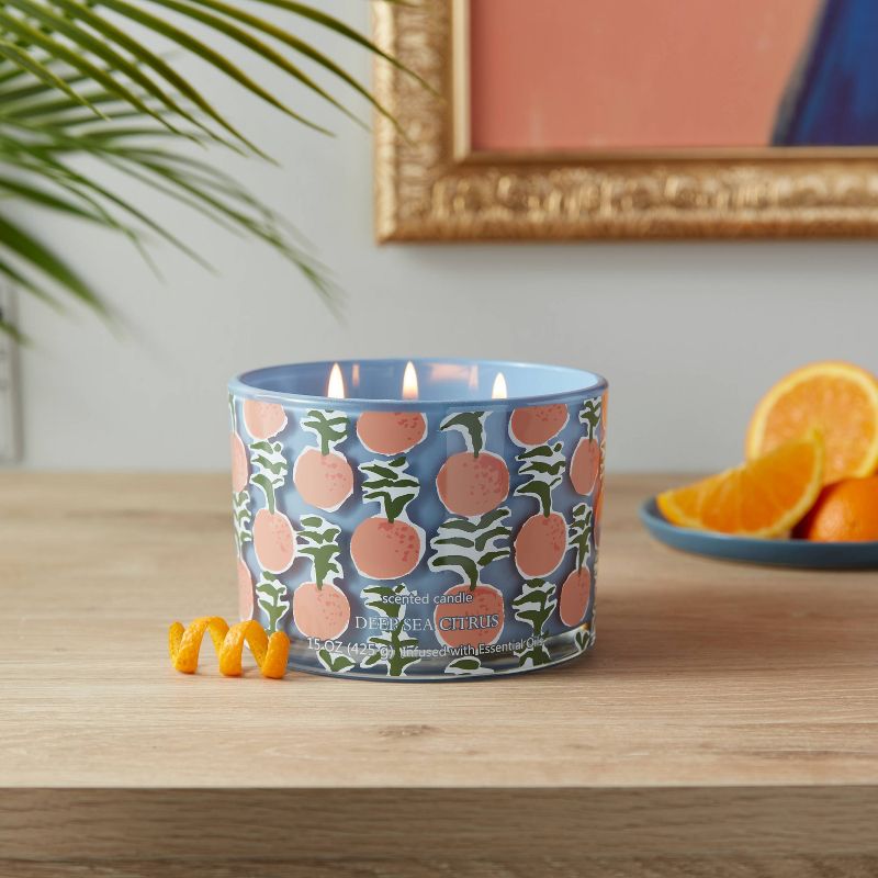 15oz Lidded Glass Jar 3-Wick Candle Small Orange Print Simple Deep Sea Citrus - Opalhouse&#8482;, 2 of 4