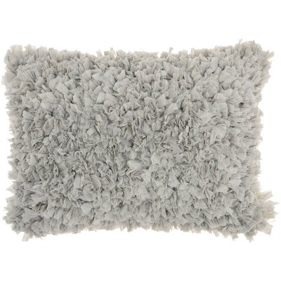 14"x20" Oversize Shag Chindi Short Cut Lumbar Throw Pillow Silver - Mina Victory