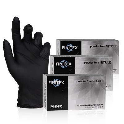 FINITEX Nitrile Disposable Gloves - Black, 100, 300 & 1000 PCS 3.2mil, Powder-Free, Medical & Exam, Food Gloves