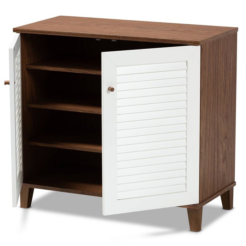 Coolidge 4 Shelf Wood Shoe Cabinet White/Walnut - Baxton Studio, 3 of 11