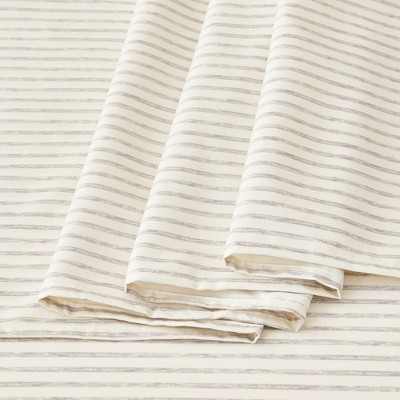 Full Size Light Grey Striped Microfiber Bed Sheet Set