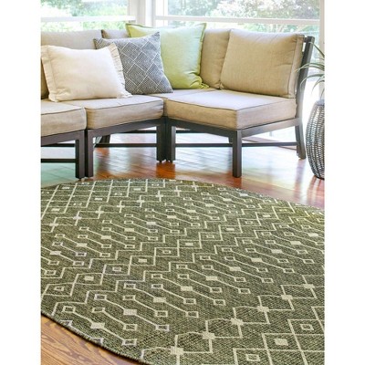 Green and Gray Oval Trellis Outdoor Rug