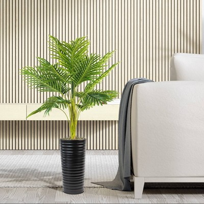48" Green Artificial Palm in Black Ribbed Metal Planter