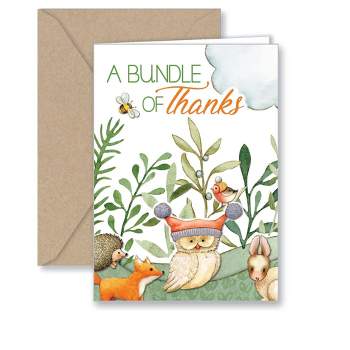 Paper Frenzy Forest Animal Bundle Thank You Note Cards & Kraft Envelopes - 25 pack