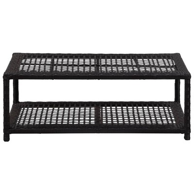 vidaXL Shoe Bench Black Poly Rattan, Metal - Black