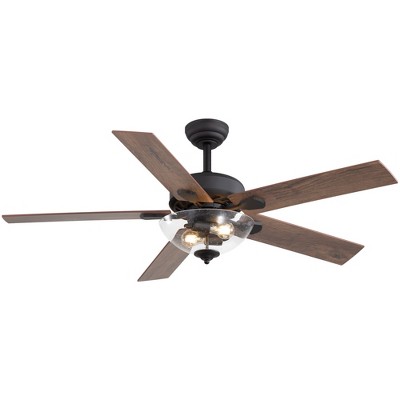 Airsurfer 52" Matte Black Ceiling Fan with 5 Reversible Dual-Color Wood Blades, Quiet DC Motor, and Remote Control for Indoor Use
