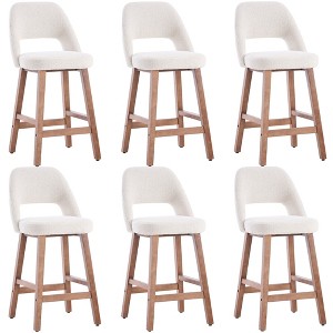 YOUNIKE Counter Height Bar Stool 26 Inch Modern Farmhouse Barstools with Solid Wood Legs Upholstered Bar Height Chair Boucle Fabric - 1 of 4