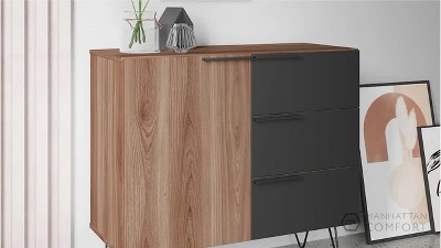 Mid-Century Mirrored Black Horizontal Combo Dresser