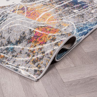 Large Multicolor Floral Synthetic Stain-Resistant Area Rug