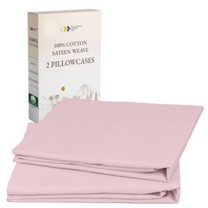 100% Cotton Pillow Cases Set of 2 Soft & Cooling Sateen Weave by California Design Den - 1 of 4