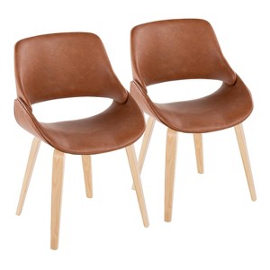 Set of 2 Fabrico Dining Chairs Natural/Camel - LumiSource: Upholstered, Bent Wood Legs, Contemporary Design - 1 of 4