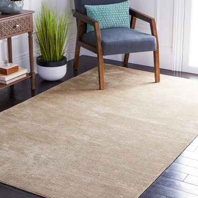 Light Silver Hand-Knotted Wool and Viscose Area Rug
