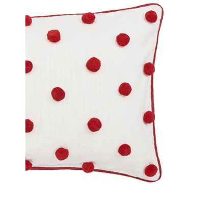 Ruby Dot Red and White Embroidered Rectangular Throw Pillow