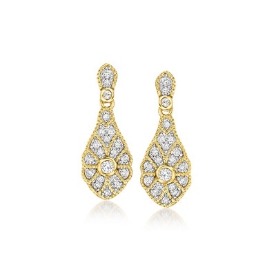Ross-Simons 0.30 ct. t.w. White Topaz Vintage-Style Drop Earrings in 18kt Gold Over Sterling