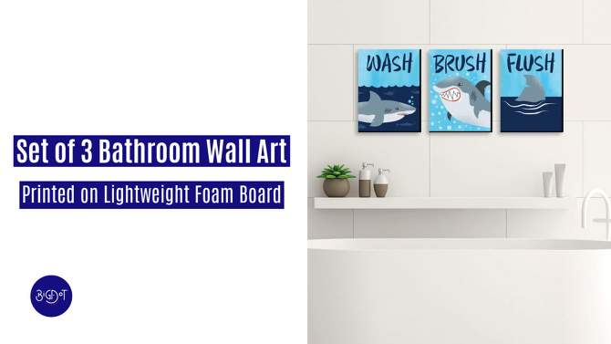 Big Dot of Happiness Shark Zone - Kids Bathroom Rules Wall Art - 7.5 x 10 inches - Set of 3 Signs - Wash, Brush, Flush, 2 of 9, play video