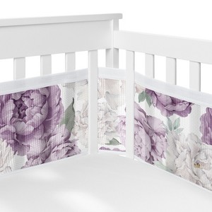 Sweet Jojo Designs + BreathableBaby Girl Breathable Mesh Crib Liner Pad Peony Floral Garden Lavender Purple and Ivory - 1 of 4