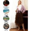 Women's Tulle Fairy Midi Skirt - A-Line Tiered Long Skirt with High Elastic Waist Brown - 3 of 4