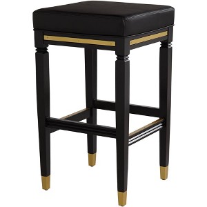 55 Downing Street Jaxon Black Wood Bar Stool 31 1/4" High Modern Black Faux Leather Cushion with Footrest for Kitchen Counter Height Island Shed House - 1 of 4