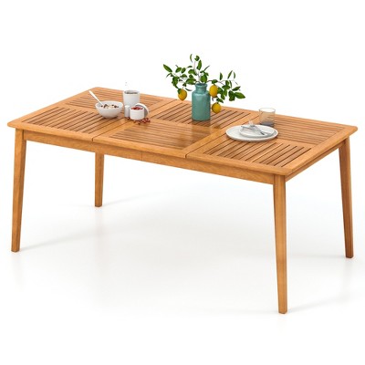 Tangkula Outdoor Acacia Wood Dining Table for 6 People 67” x 35” Rectangular Patio Bistro Table with Built-in Umbrella Hole Picnic Table for Porch