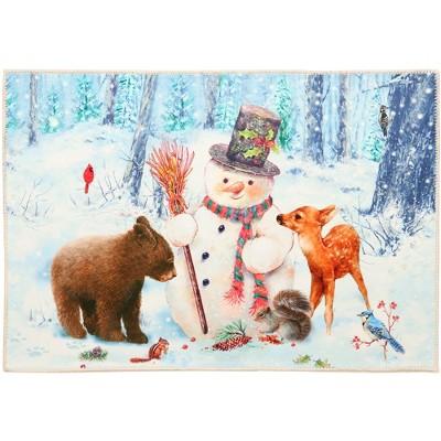 Olivia’s Home Snowman With Wildlife Doormat – 22"x32" Rectangle Winter Scene Mat for Indoor/Outdoor Use