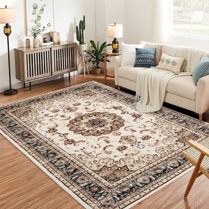 Oriental Medallion Rug - Kid and pet friendly washable vintage floral carpet with non-slip backing - 1 of 4