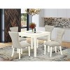 5-Piece Linen White Finish Solid Wood Top - Dining Room Set with High Back - Seats 4 - 2 of 4