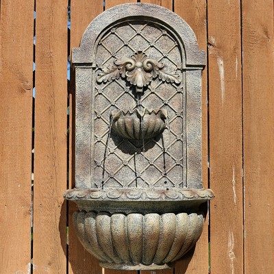 Sunnydaze 28"H Solar-Powered with Battery Pack Polystone Venetian Outdoor Wall-Mount Water Fountain, Florentine Stone Finish