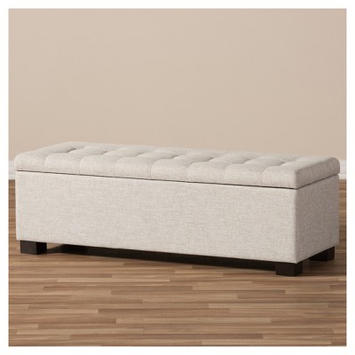 Beige Tufted Fabric Upholstered Storage Bench with Rubberwood Frame