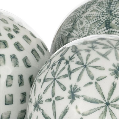 Set of 3 Green and White Ceramic Decorative Orbs