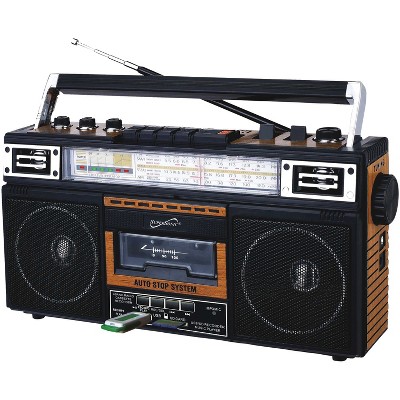 Retro Boombox Cassette Player AM FM SW Radio, Cassette Recorder with  Built-in Microphone, Wireless Streaming, USB Port, Headphone Jack,AC or  Battery