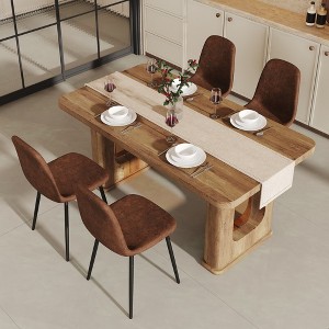 5-Piece Dining Set with Textured Dining Table and 4 Technology-Fabric Brown Chairs - 1 of 4
