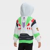Toddler Boys' Disney Toy Story Buzz Lightyear Halloween Faux Shearling Hood Cosplay Fleece Zip-Up Sweatshirt - White - 3 of 4