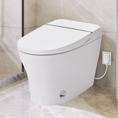 Soft Close Smart Toilet Bidet Combo with Self-Cleaning Nozzle,Upmarket Compact Dual Flush Toilet 1/1.28 GPF, White Night Light