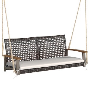 Tangkula 2-Seat Rattan Porch Swing Chair Outdoor Wicker Swing Bench W/ Seat Cushion - 1 of 4