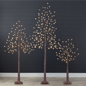 Best Choice Products Set of 3 Lighted Twig Birch Trees, 4ft, 6ft, 8ft w/ 300 LEDs, Warm White, Multicolor Lights - 1 of 4
