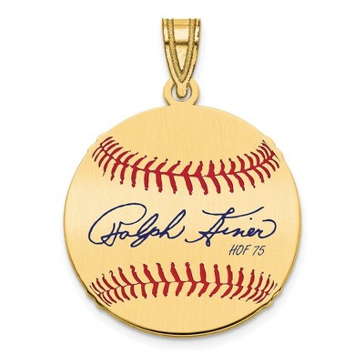 Black Bow Jewelry 14K Gold Plated Ralph Kiner Signature SM Enamel Baseball Pendant