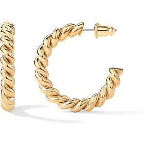 14K Gold Plated Twisted Rope Round Hoop Earrings in Rose, White and Yellow Gold - 1 of 4