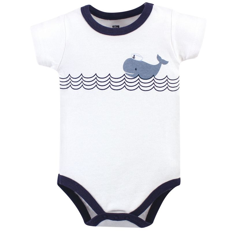 Hudson Baby Infant Boy Cotton Bodysuit, Shorts and Shoe 3pc Set, Blue Sailor Whale, 4 of 6