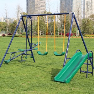 137.80“Metal Swing Set w/ Slide - 1 of 4