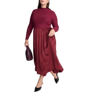 ELOQUII Elements Women's Plus Size Mockneck Twofer Midi Dress - 1 of 2